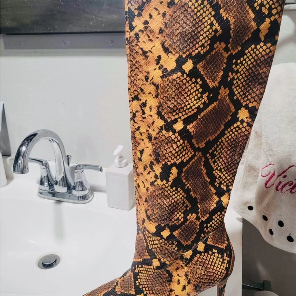 Snake Print Heeled Boots